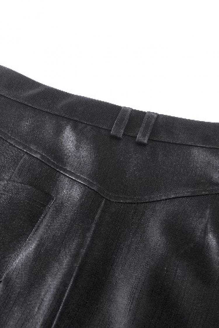 Black Leather Women's Punk Buckled Side Slit Irregular Hem Skirt - Product - 16