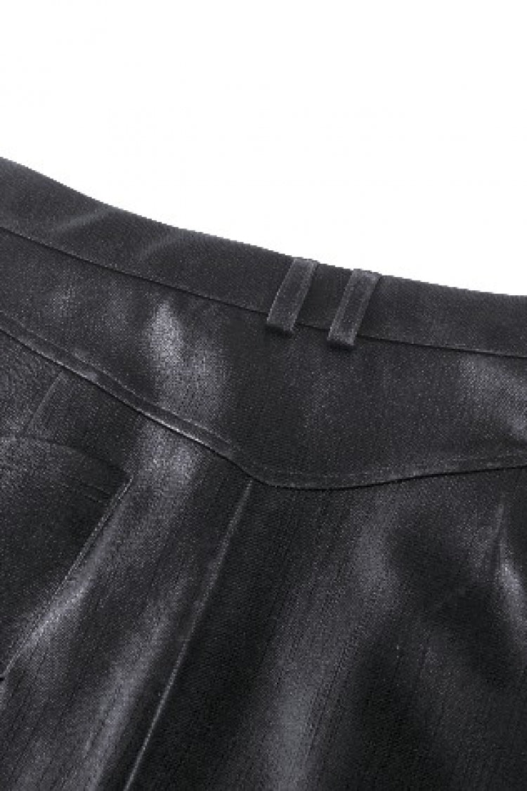 Black Leather Women's Punk Buckled Side Slit Irregular Hem Skirt - Product - 16