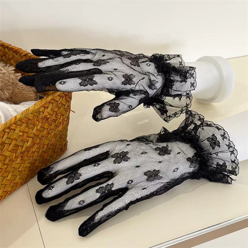 Butterfly Embroidered Lace Mesh Sweet Lolita Gloves 2 Colors - Product - 6
