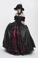 Black/Red Off Shoulder Embroidery Stitching Lace Women's Gothic Dress - Product - 5