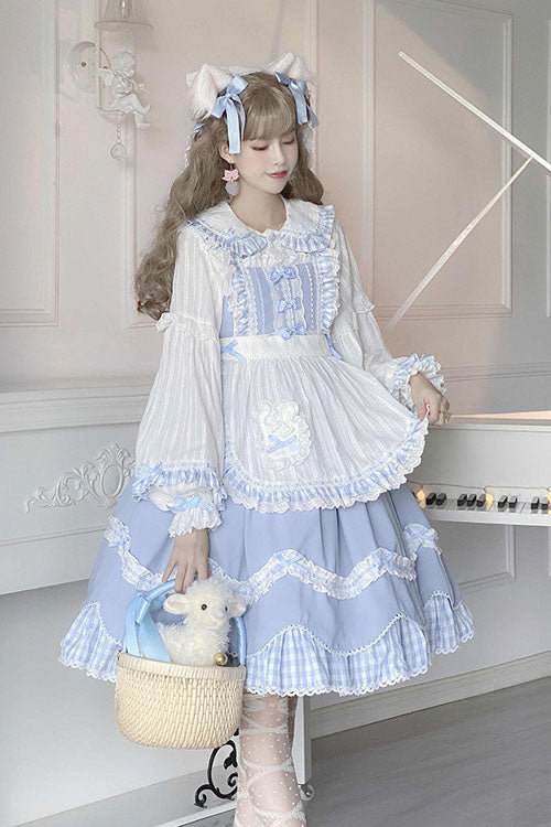 Blue Lapel Collar Bowknot Multi-Layer Ruffled Sweet Lolita JSK Dress - Product - 6
