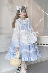 Blue Lapel Collar Bowknot Multi-Layer Ruffled Sweet Lolita JSK Dress - Product - 6