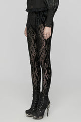 Black Floral Embroidery Mesh Women's Gothic Leggings - Product - 2