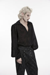 Black Lapel Collar Long Lantern Sleeves Printed Embroidered Men's Gothic Shirt - Product - 7