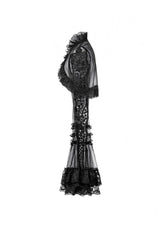 Black Lace Ruffled High Collar Long Flare Sleeves Sheer Mesh Women's Gothic Cape - Product - 13