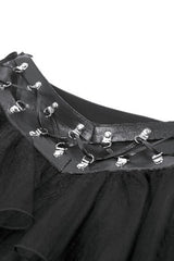Black Multi-Layered Lace Mesh Women's Punk Short Skirt with D-Ring Ties Waist - Product - 13