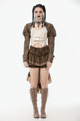 Brown Long Puff Sleeves Zippered Metal-Accented Women's Steampunk Vintage Wrap - Product - 8