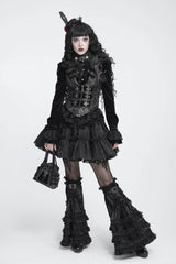 Black Multi-Layered Lace Lace-Up Buckled Pleated Women's Gothic Luxurious Royal  Leg Warmers - Product - 9