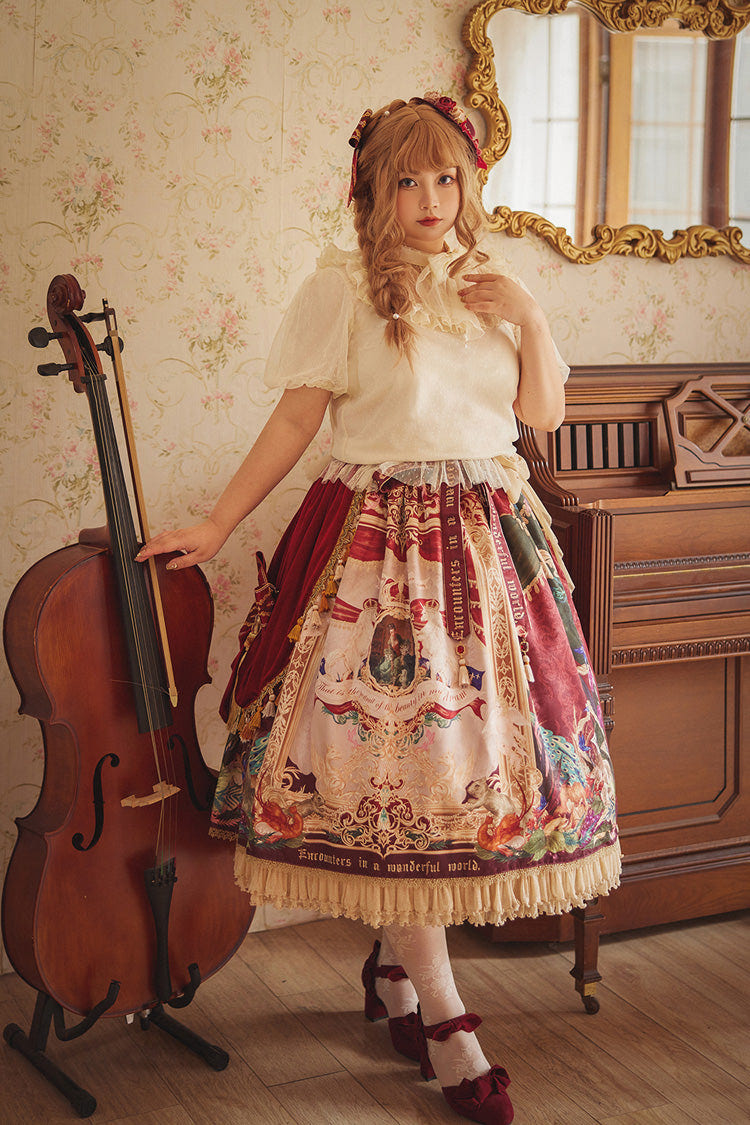 Red [Kaleidoscope of Dreams] Oil Print Side Cardigan Sweet Vintage Gorgeous Lolita Skirt - Product - 6