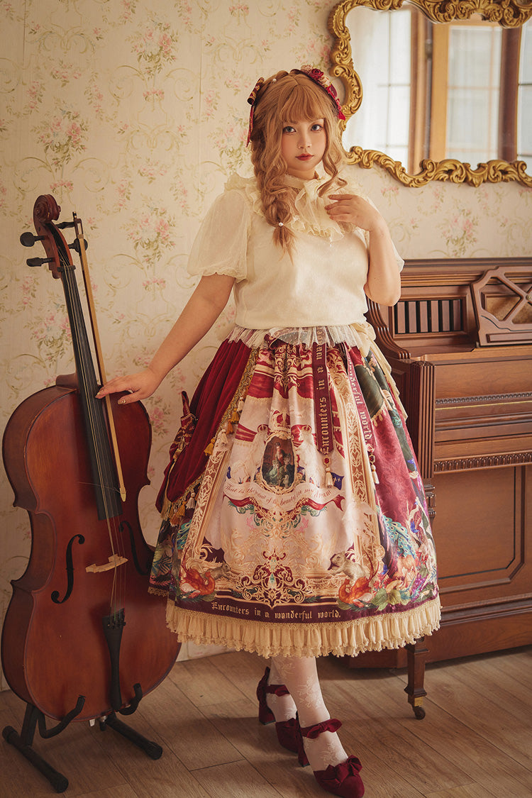 Red [Kaleidoscope of Dreams] Oil Print Side Cardigan Sweet Vintage Gorgeous Lolita Skirt - Product - 6