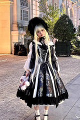 Black Stained Window Print Ruffle Bowknot Gothic Elegant Lolita Jsk Dress - Product - 12