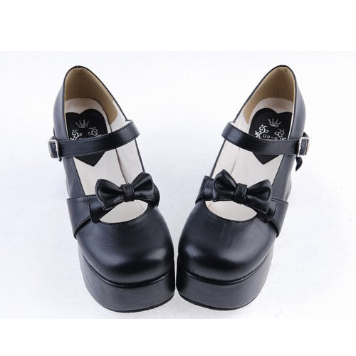 Black Round Toe Strap Bow Platform Classic Lolita Shoes - Product - 3