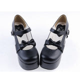 Black Round Toe Strap Bow Platform Classic Lolita Shoes - Product - 3