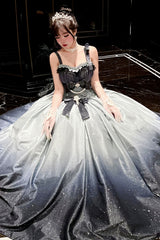 Blue [Fantasy Sea Star River] Sleeveless Print Ruffle Hot Stamping Bowknot Lace Sweet Gorgeous Lolita Jsk Dress - Product - 5