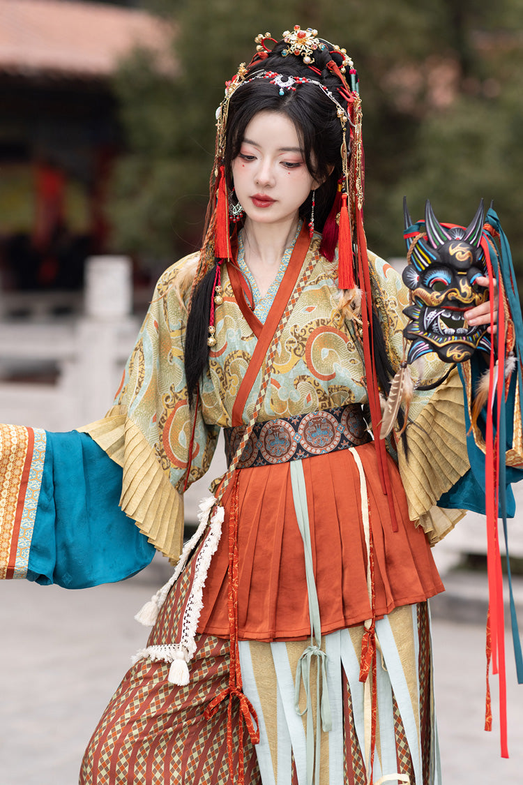 Multi-Color [Mountain and Sea Oath] Long Sleeves Print Ruffle Embroidery Classic Hanfu Set - Product - 5