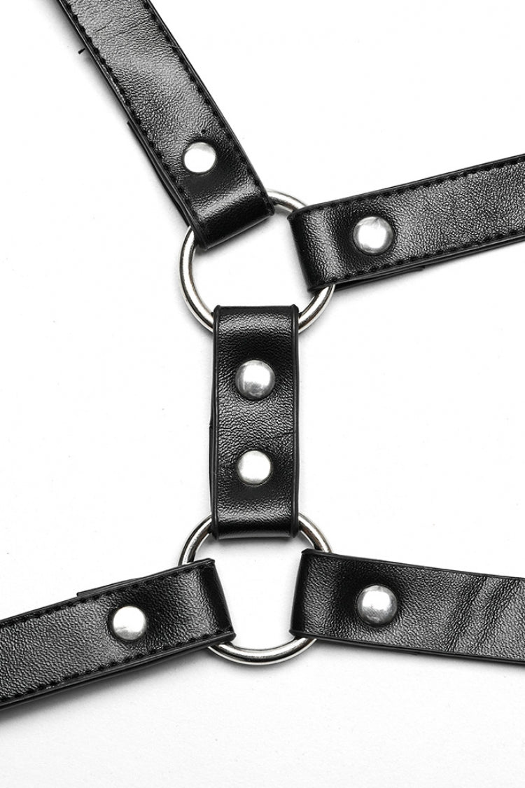 Black Adjustable Cross Metal Ring Buckle Women's Halter Steampunk Body Harness - Product - 7