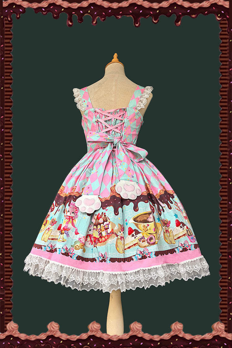 [Cream Meow] Sleeveless Print Bowknot Lace Sweet Lolita Jsk Dress 3 Colors - Product - 13