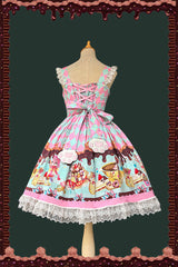 [Cream Meow] Sleeveless Print Bowknot Lace Sweet Lolita Jsk Dress 3 Colors - Product - 13