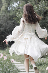 White Multi-layer Bowknot Sweet Elegant Princess Irregular Lolita Dress - Product - 7