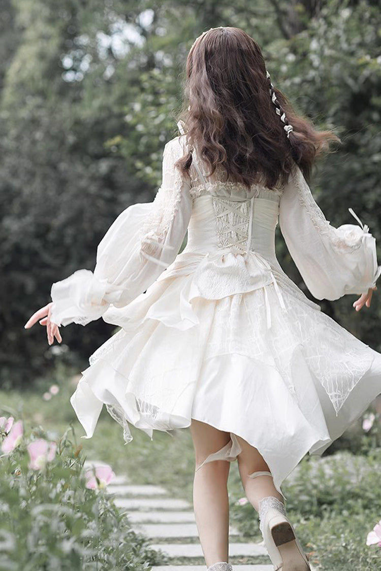 White Multi-layer Bowknot Sweet Elegant Princess Irregular Lolita Dress - Product - 7