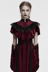 Red Sleeveless Ruffle Stitching Lace Women's Gothic Cape - Red - 1
