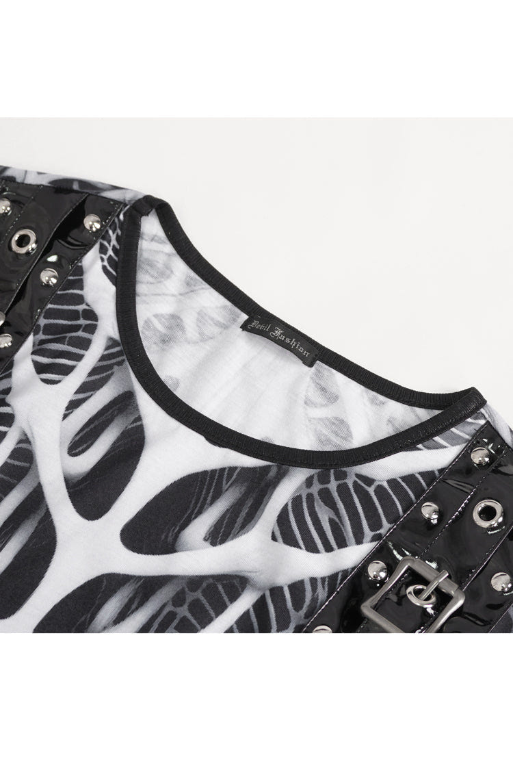 Black/White Round Collar Print Hollow Men's Punk Vest - Product - 8