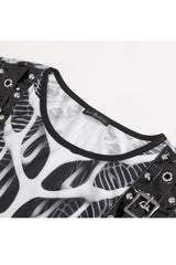 Black/White Round Collar Print Hollow Men's Punk Vest - Product - 8