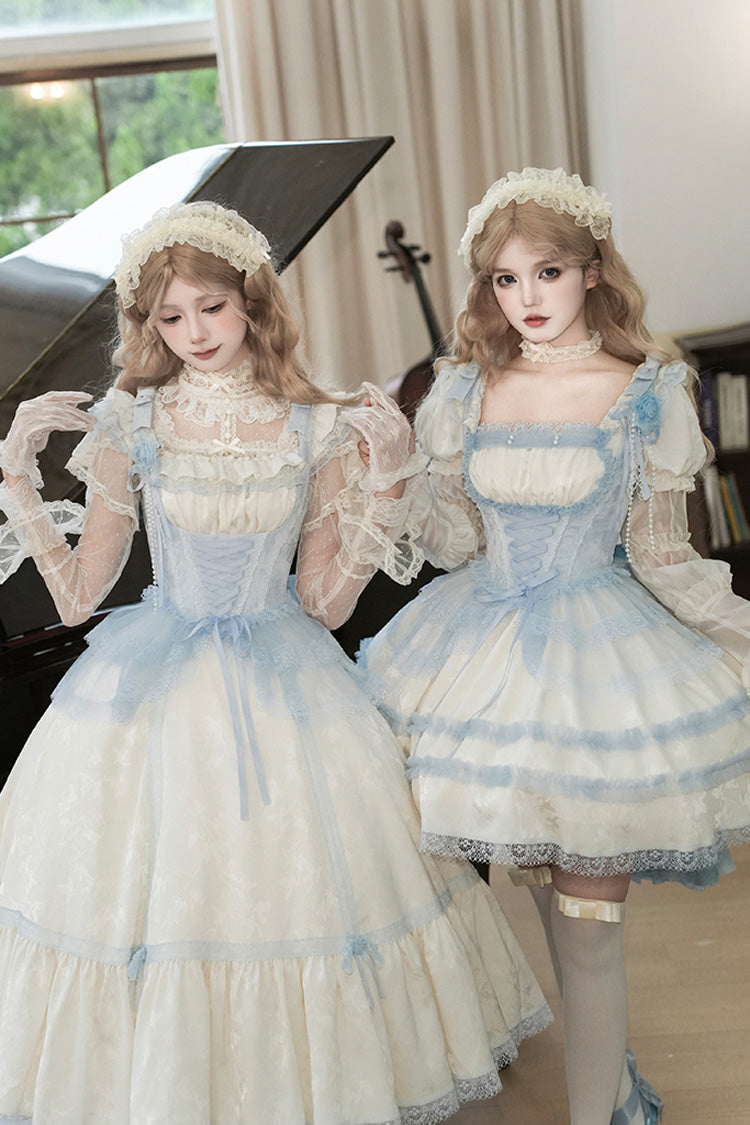 Ivory [Sea Salt Iced Tea] Square Collar Flying Sleeves Ruffle Fishbone Sweet Lolita Jsk Long Dress - Product - 15