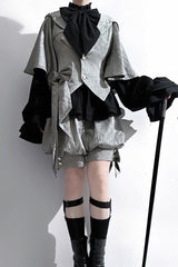 Grey Rabbit Hunt Dark Pattern Jacquard Print Ouji Vintage Prince Lolita Vest - Product - 8