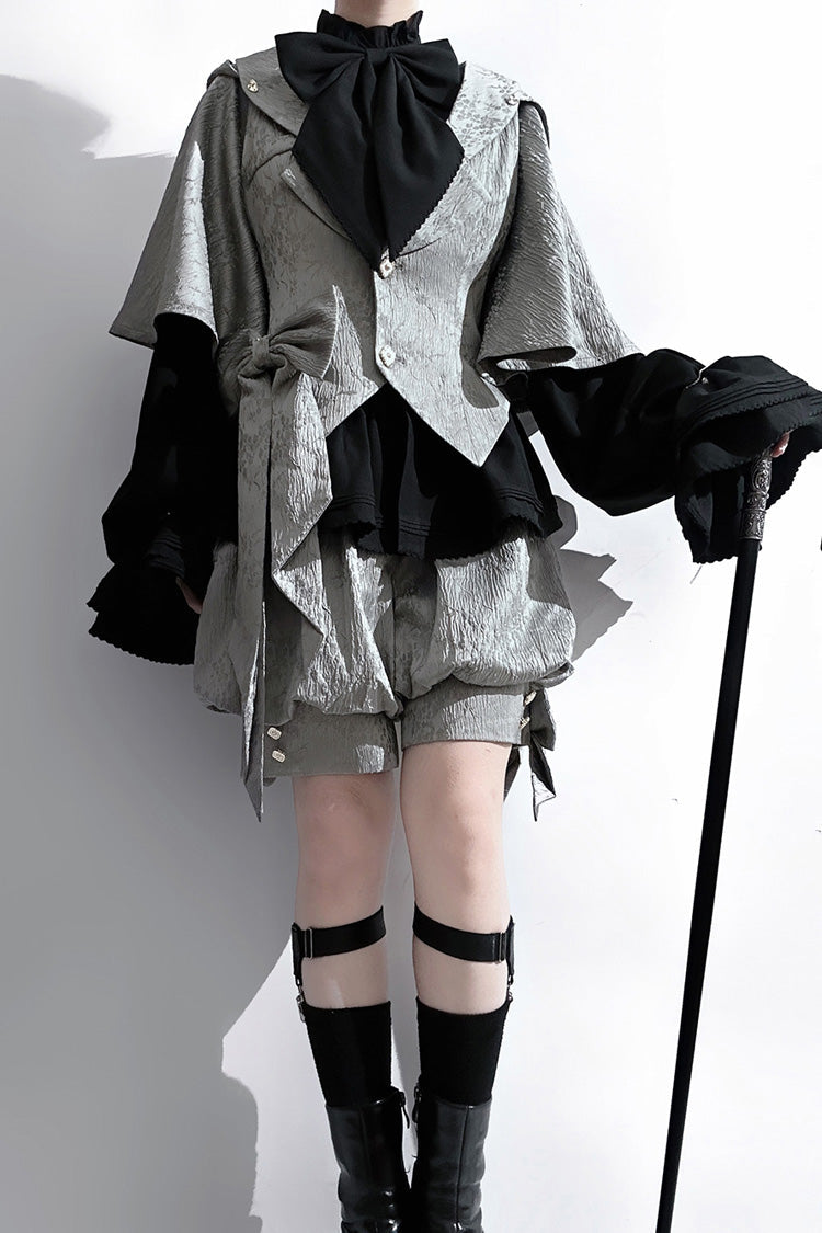 Grey Rabbit Hunt Dark Pattern Jacquard Print Ouji Vintage Prince Lolita Shorts - Product - 8