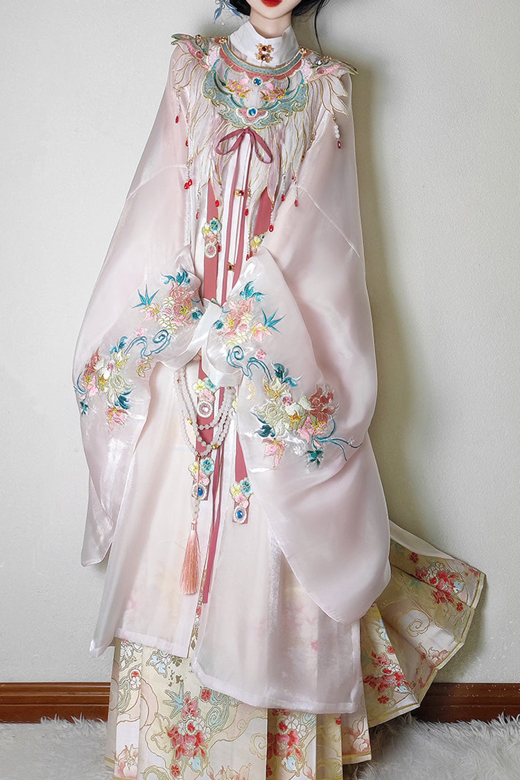 Pink Collar High Waisted Print Embroidery Women's Sweet Classic Hanfu Dress Full Set - Product - 3