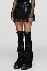 Black Stitching Mesh Straps Pleated Women's Punk Skirt - Product - 2