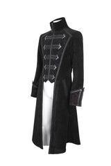 Black Stand Collar Long Sleeves Embroidery Slim Men's Gothic Coat - Product - 6