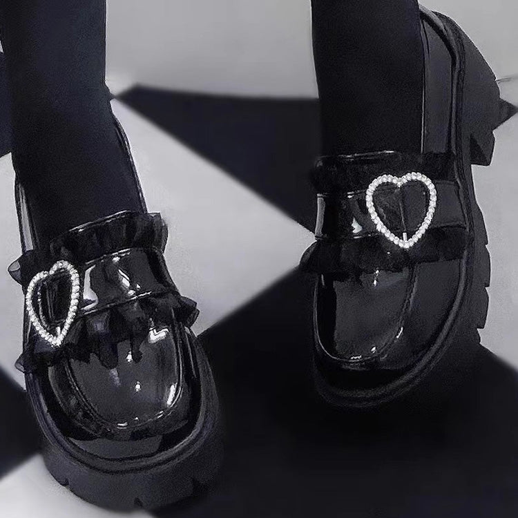 Heart Rhinestone Jirai Kei Elegant Lolita Platforms 3 Colors - Product - 2