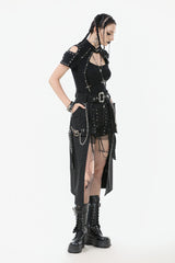 Black Women's Punk Metal Chain Belt Skirt with Straps - Product - 8