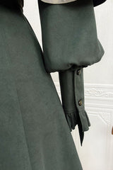 Dark Green Stand Collar Long Sleeves Ruffle Embroidery Classic Vintage Lolita Dress Set - Product - 6