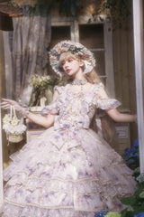 Blue [Rose Letter] Off Shoulder Triple-Layered Print Ruffle Hanayome Sweet Princess Lolita Dress - Product - 10