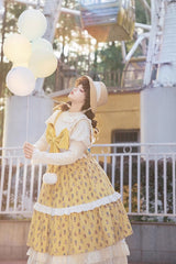 Yellow Stuffed Bear Print Bowknot Sweet Lolita Jsk Dress - Product - 7