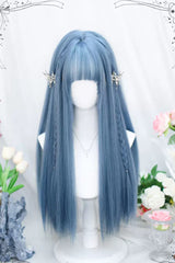 Blue Secondary Sweet Lolita Long Straight Wigs - Blue - 1