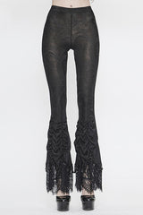 Black Lace Beaded Pleated Gothic Womens Pants - Black - 1