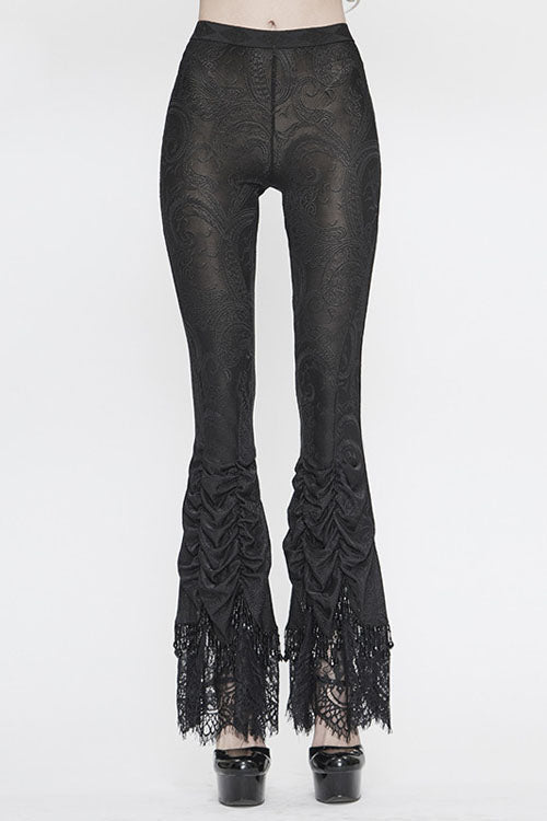 Black Lace Beaded Pleated Gothic Womens Pants - Black - 1