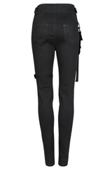 Black Functional Tooling Style Pocket Belt Trim V-Shaped Split Zipper Women's Punk Trousers - Product - 6