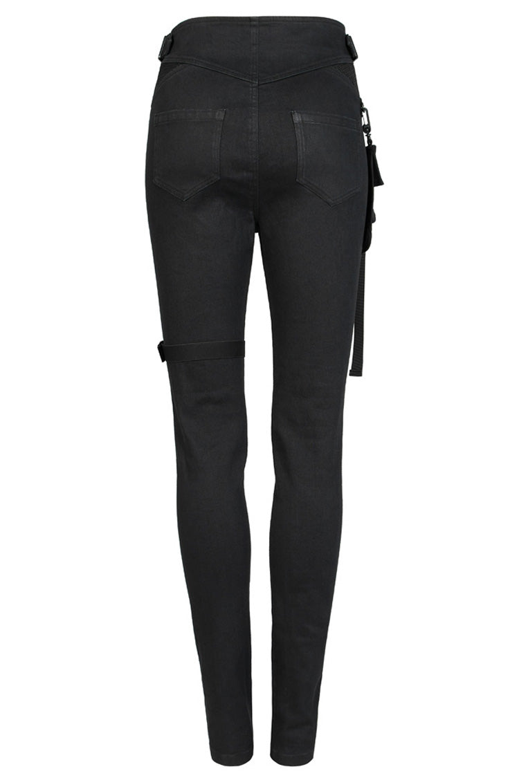 Black Functional Tooling Style Pocket Belt Trim V-Shaped Split Zipper Women's Punk Trousers - Product - 6