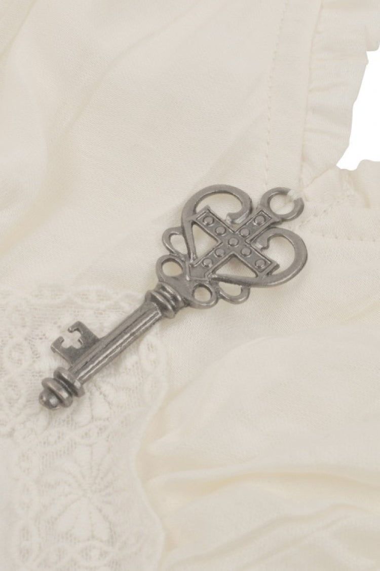 White V Collar Ruffled Long Trumpet Sleeves Women's Steampunk Blouse - Product - 15
