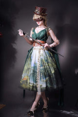 Green [Grace in Favor] V Collar Sleeveless Oil Painting Printed Sweet Lolita Jsk Dress - Product - 7
