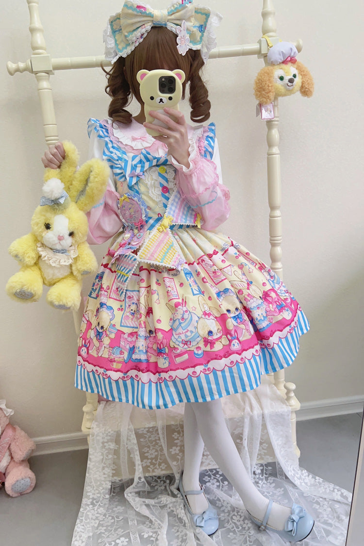 [Bunny Pastry Chef] Print Bowknot Gothic Japanese Lolita Jsk Dress 3 Colors - Product - 11