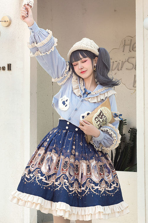 Blue Explore The Stars Ruffled Classic Lolita Skirt Dress - Product - 4