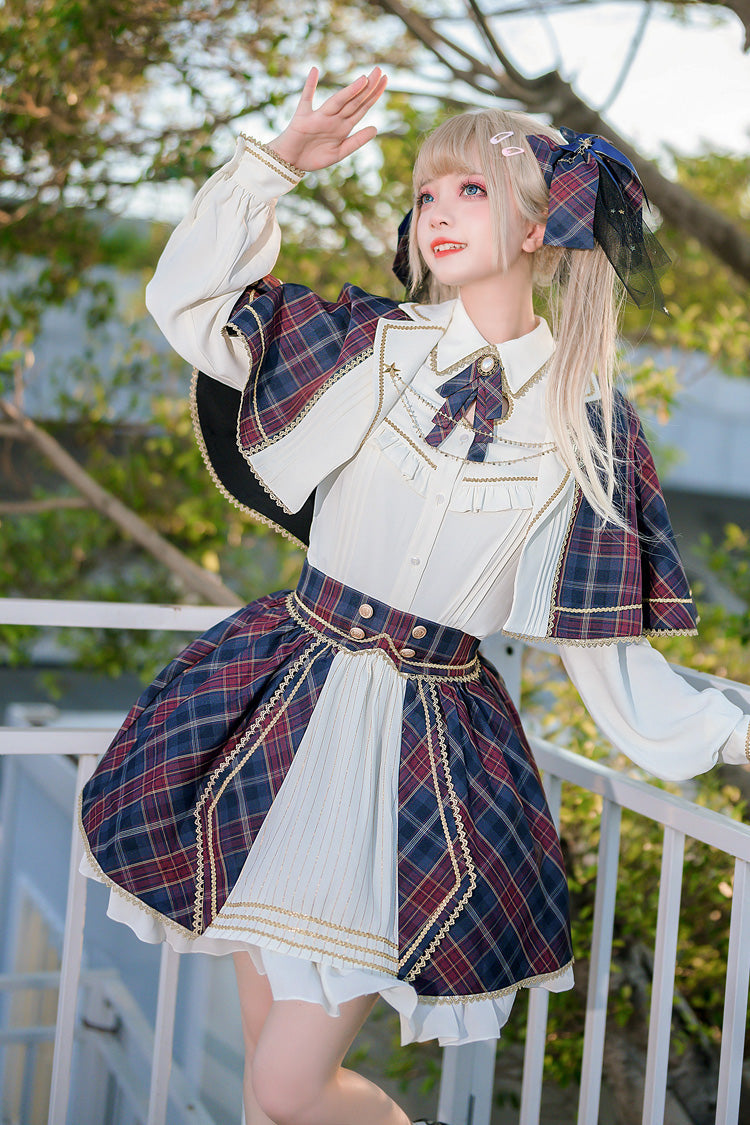 Little Idol Multi-Color Plaid Print Ruffle Sweet Lolita Skirt - Product - 5