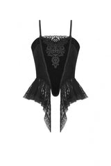 Black Sleeveless Floral Embroidered Velvet Women's Gothic Corset - Product - 3