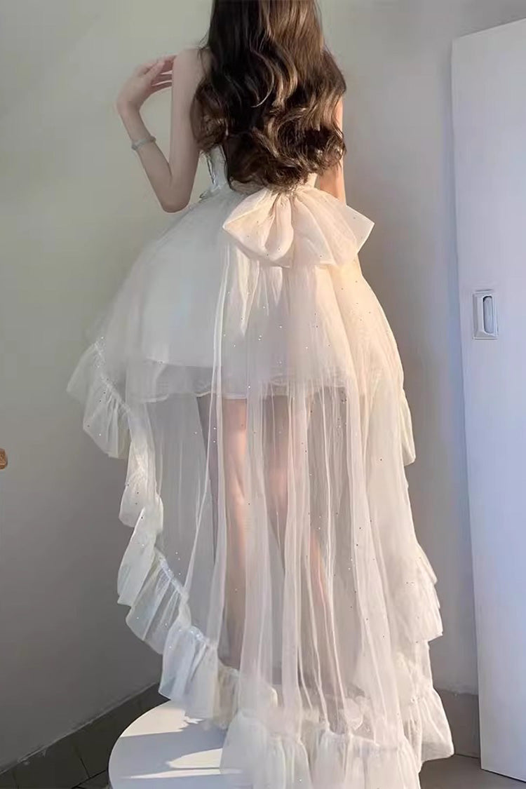 Apricot Shining Bowknot Irregular Sweet Princess Gorgeous Lolita Jsk Dress (Include Train) - Product - 4